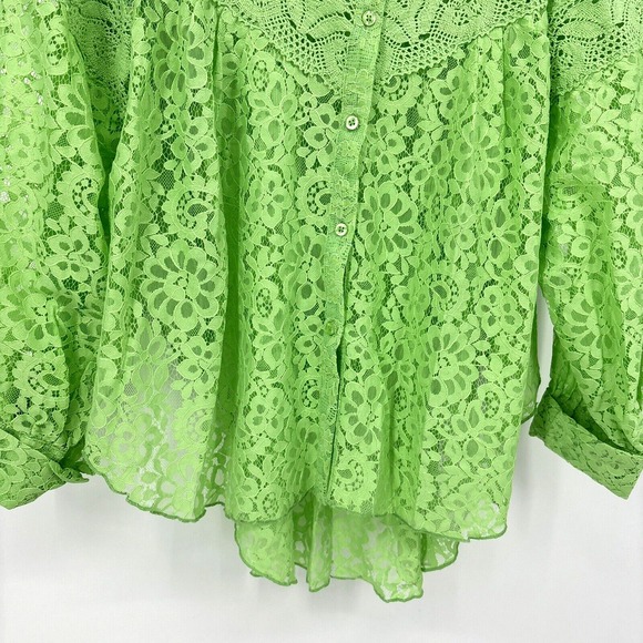 Free People Women's Melona Green Out West Lace Button-Up Blouse Size Small NEW - Picture 7 of 12